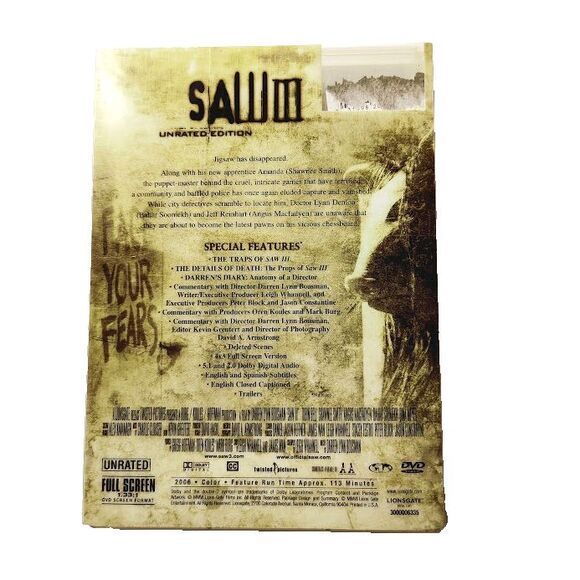 Saw III DVD 2006 Movie Horror Unrated Edition Twisted Pictures - Picture 2 of 4